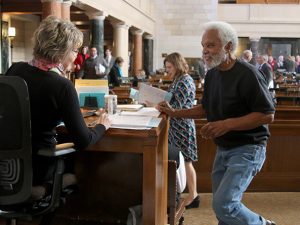 Sen. Ernie Chambers submits a proposal during the final day of bill introduction.