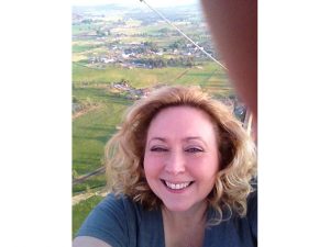 <a href='http://news.legislature.ne.gov/dist03' target='_blank' title='Link to the website of Sen. Carol Blood'>Sen. Carol Blood</a> in a hot air balloon near Sisters, Oregon, in 2014.